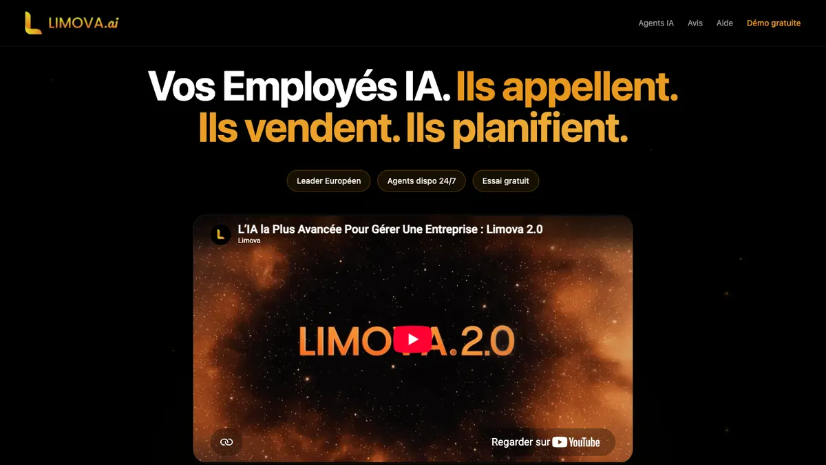 Page d'accueil de Limova, capture du 14 septembre 2026