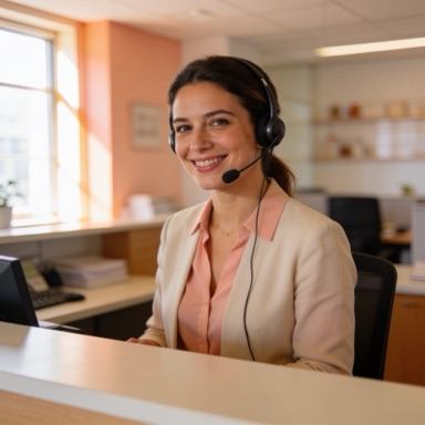 Une personne à l&rsquo;accueil, au téléphone