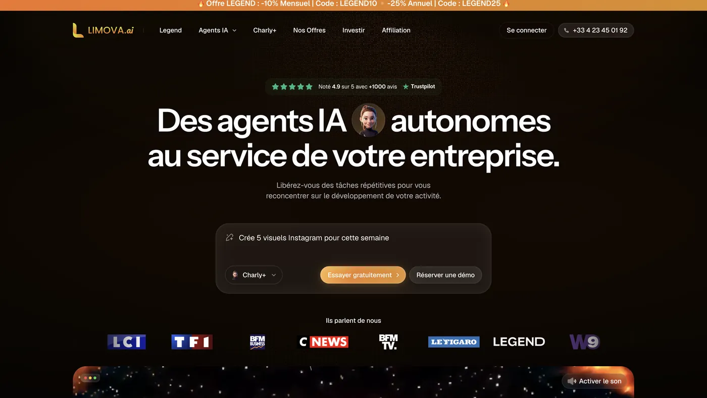 Page d'accueil de limova.ai relevée le 3 août 2026